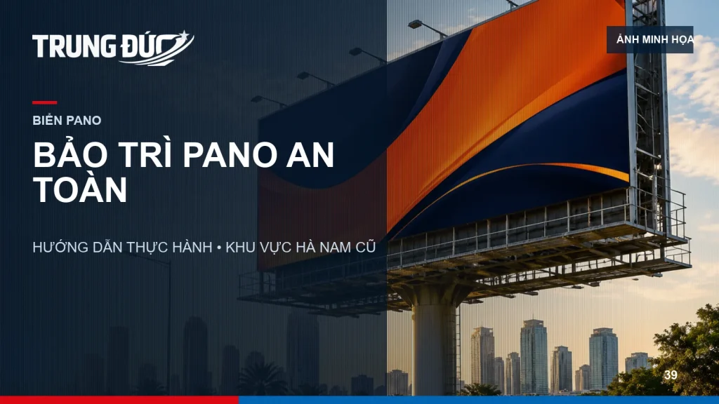 Ảnh minh họa đội kỹ thuật lập vùng an toàn để kiểm tra và thay nội dung biển pano trên cao