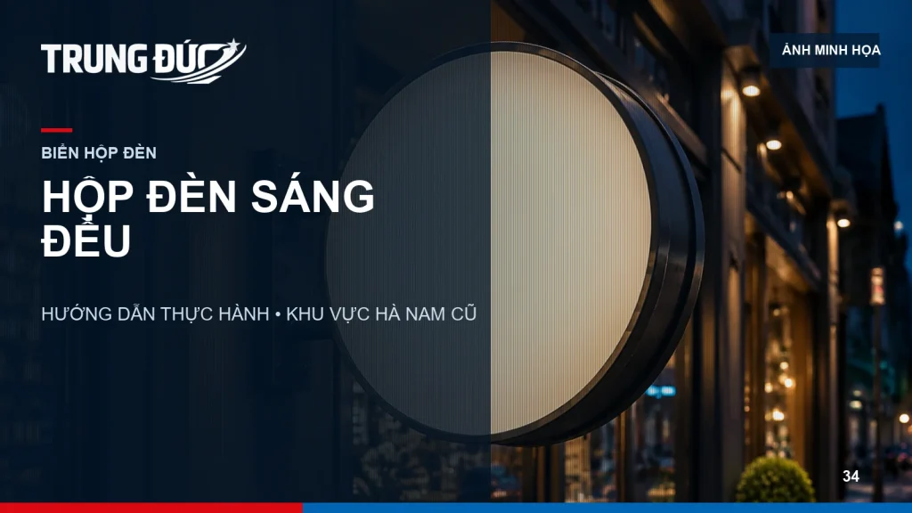 Ảnh minh họa mặt cắt hộp đèn với LED module, vùng phủ sáng và lớp mặt xuyên sáng