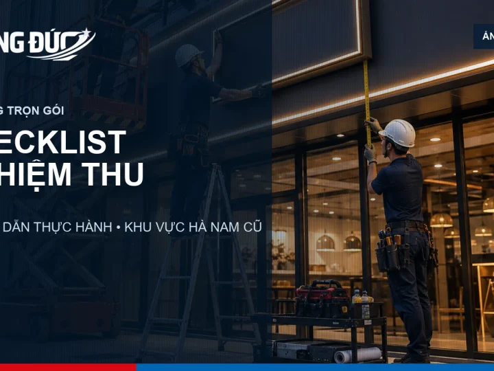 Ảnh minh họa người phụ trách đối chiếu checklist nghiệm thu biển quảng cáo và hồ sơ bàn giao