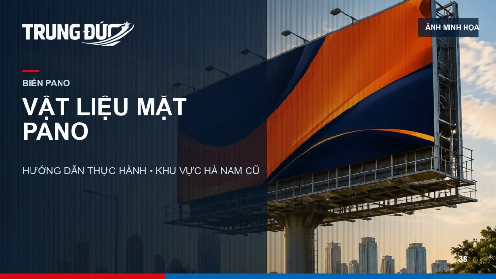 Ảnh minh họa các mẫu vật liệu mặt biển pano gồm bạt căng, lưới, decal và tấm nền cứng