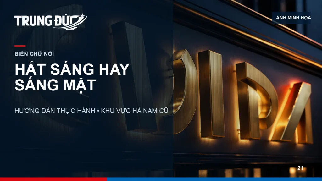 Ảnh minh họa hướng ánh sáng của chữ nổi hắt chân và chữ nổi sáng mặt