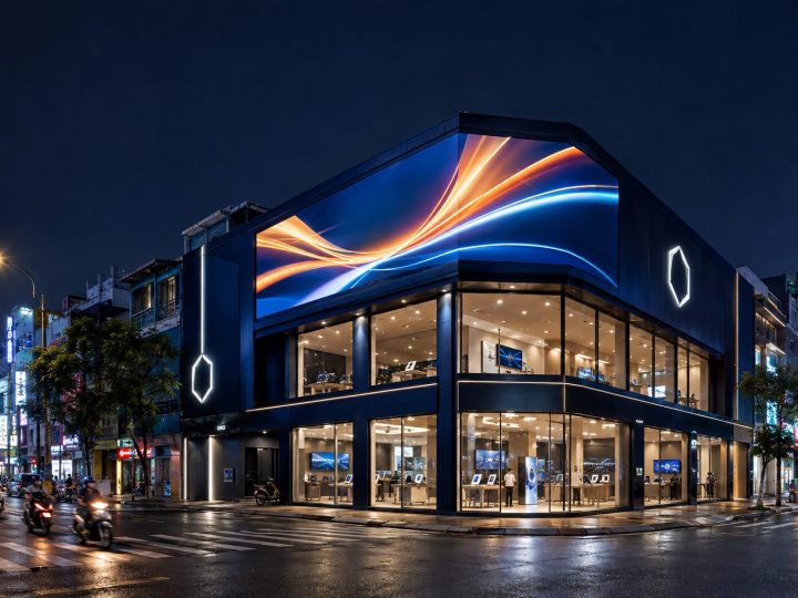 Màn hình LED lớn trên mặt dựng showroom công nghệ