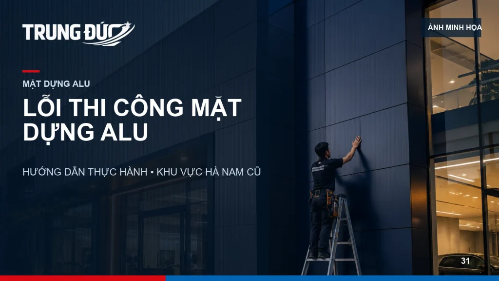 Ảnh minh họa các lỗi phồng tấm, lệch khe và đọng nước trên sơ đồ mặt dựng Alu