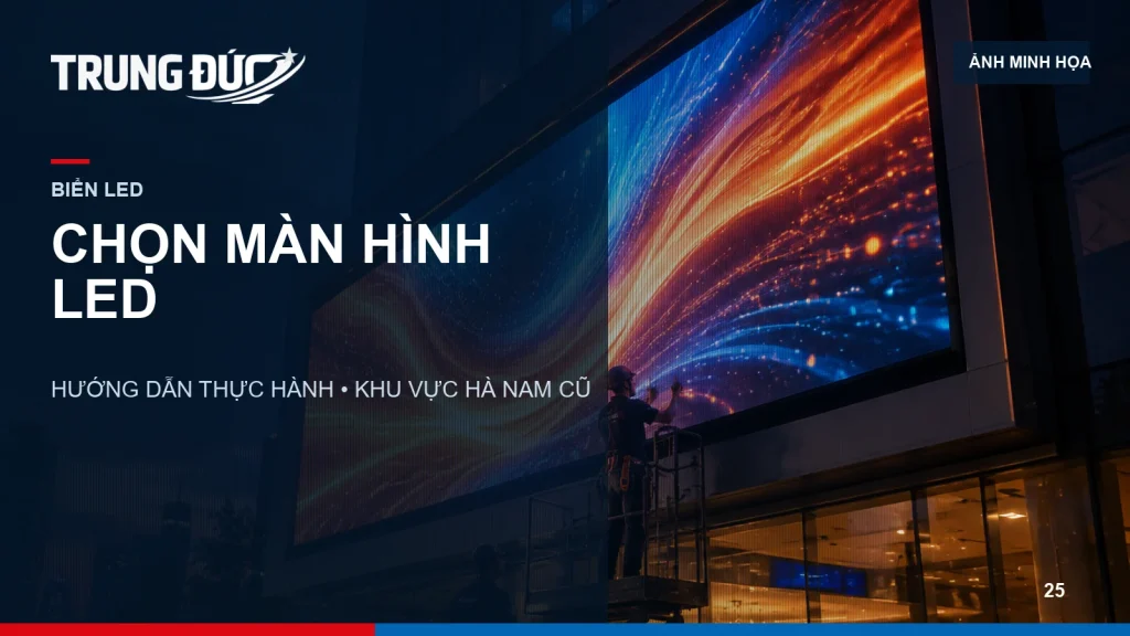 Ảnh minh họa lưới pixel và bảng thông số của một màn hình LED ngoài trời