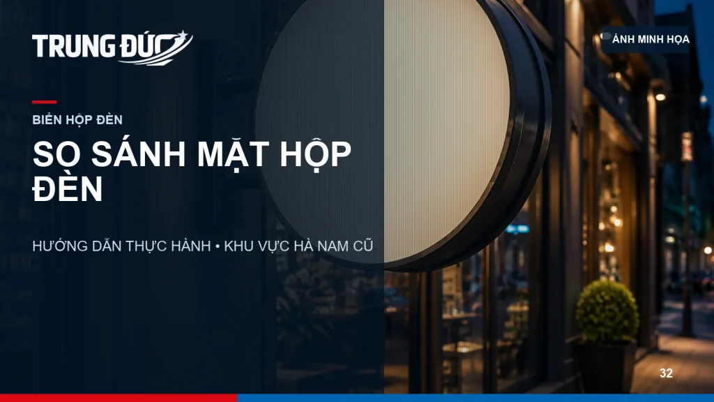 Ảnh minh họa so sánh mặt hộp đèn mica cứng, vật liệu xuyên sáng 3M và bạt căng không gân